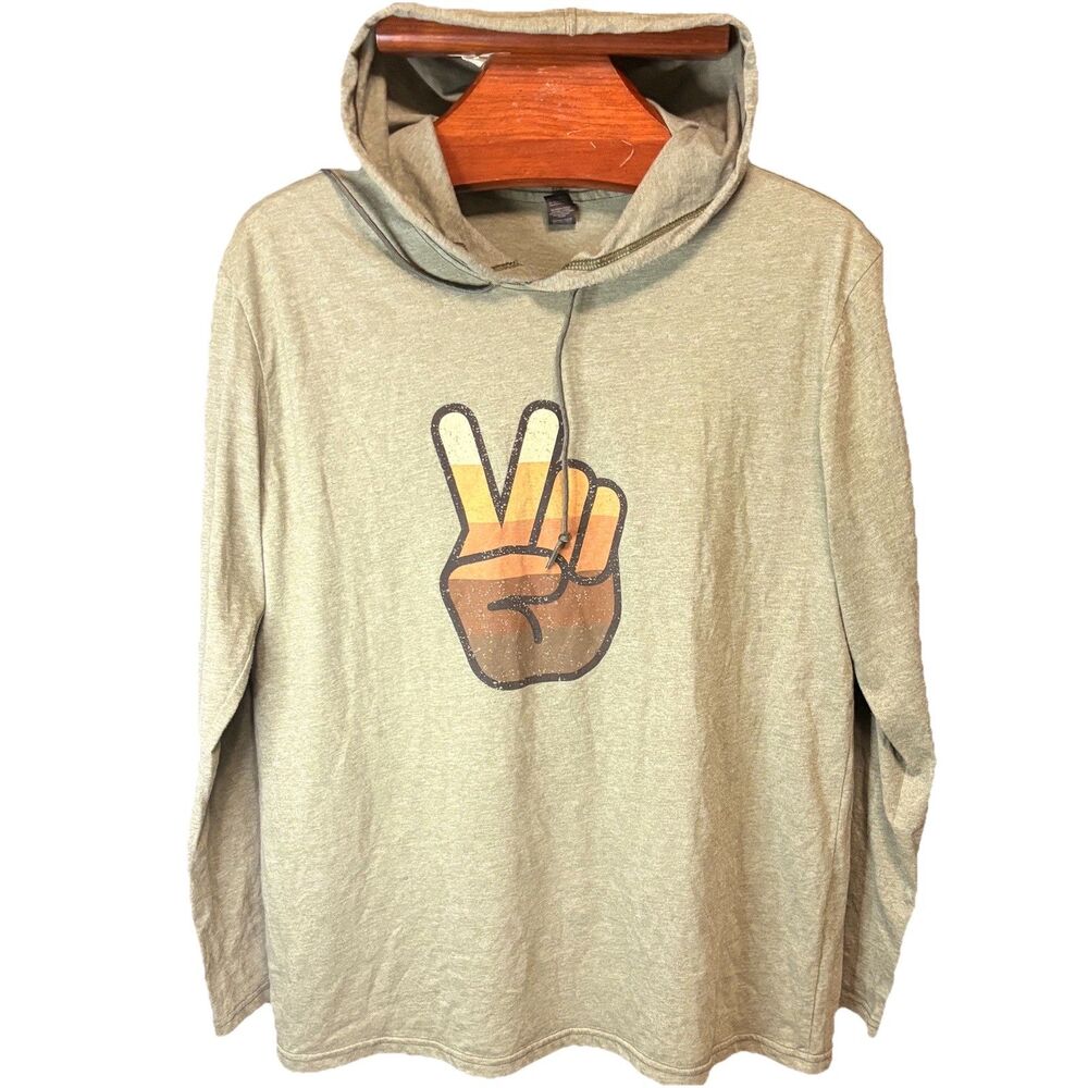 Anvil Peace Sign Hoodie XL Green Lightweight Activewear Casual Top